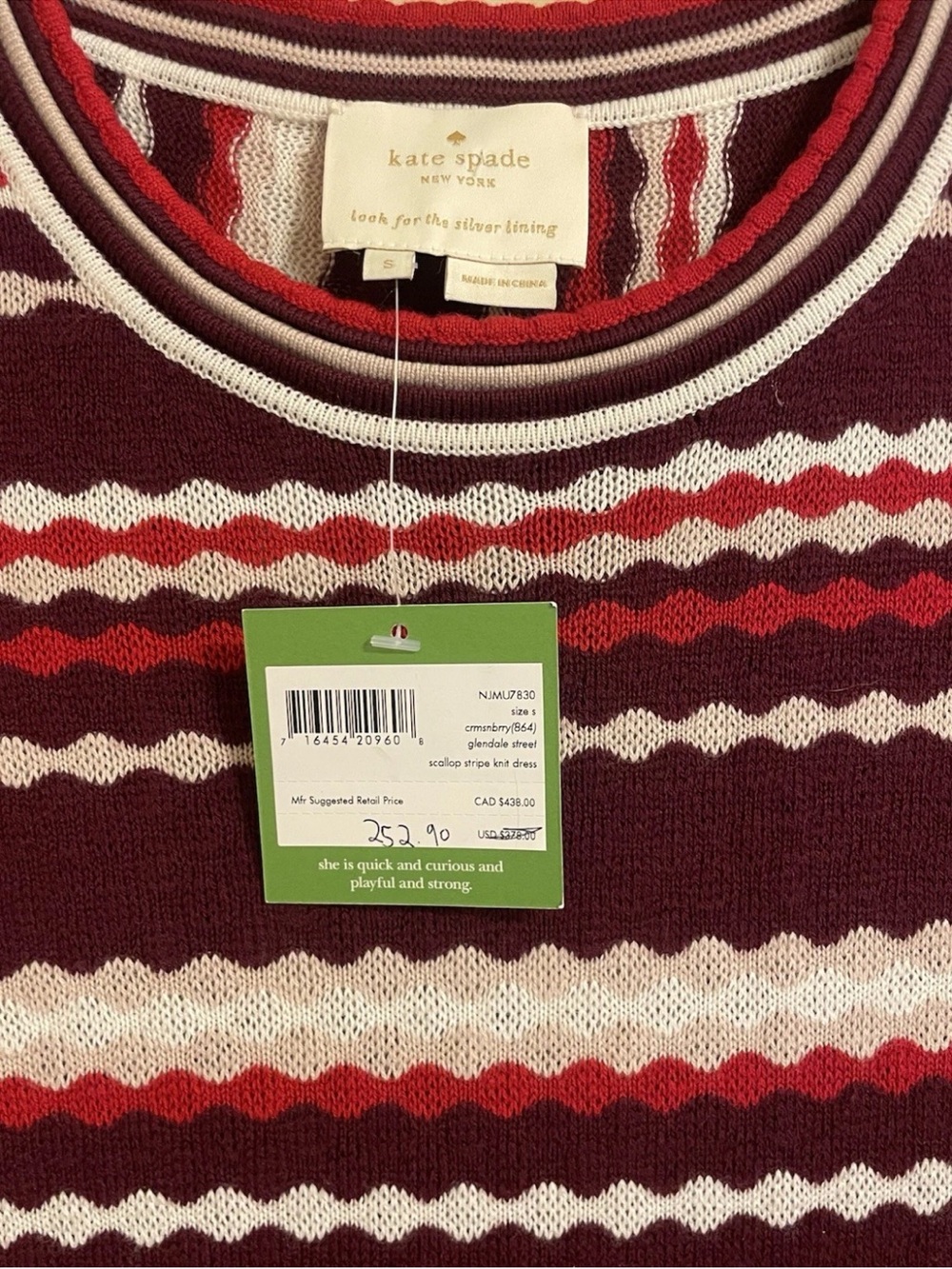 Kate Spade NY Striped Crimson-berry Sweater Dress Glendale Street Pleated - Picture 5 of 6